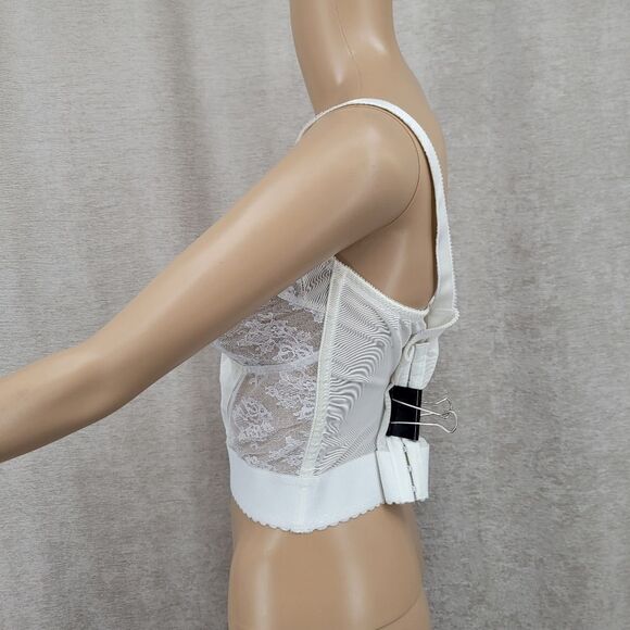Hanes Vintage Longline Elegant Floral White Lace and Mesh Bra with Boning - Picture 2 of 15